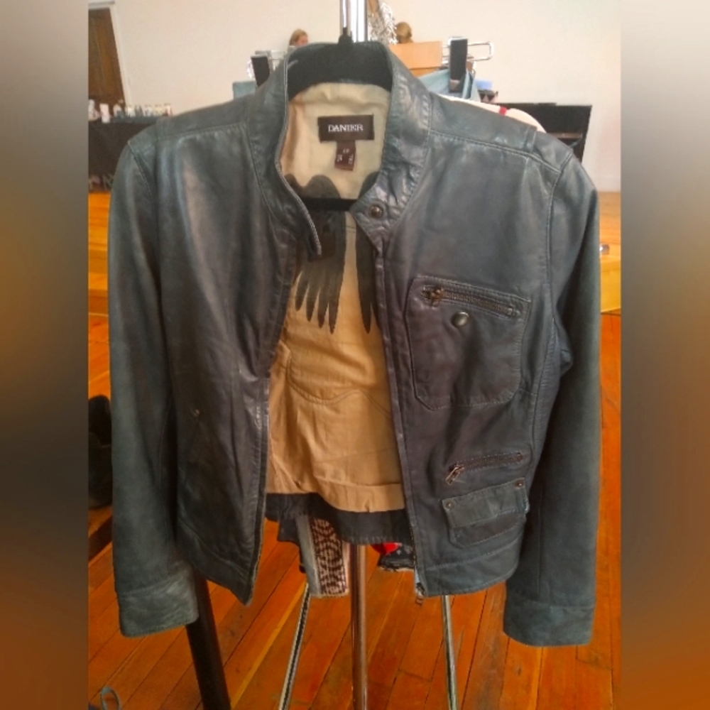 Blue leather jacket
